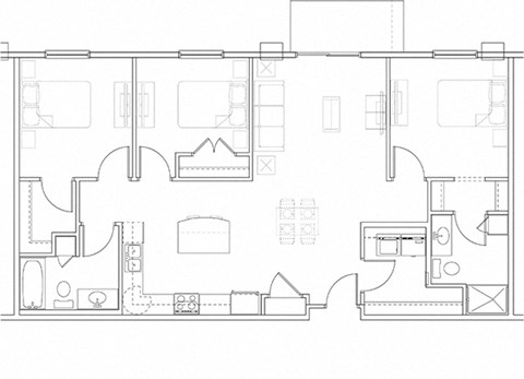 Floor plan for 3 beds, 2 baths, 1279 sqft